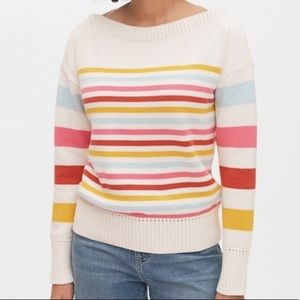 Gap Drop Shoulder Boatneck Multi Color Stripe Sweater